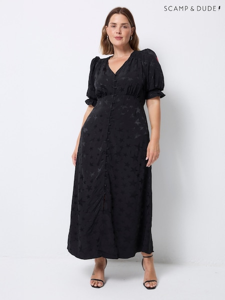 SCAMP & DUDE Black Flute Sleeve Midi Tea Dress Star & Lightning Bolt (Y34089) | £115