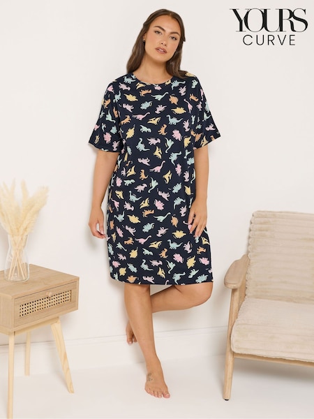 Yours Curve Blue Dinosnore Sleeptee Nightdress (Y34239) | £20