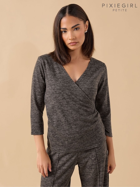 PixieGirl Petite Brown Marl Wrap Long Sleeve Top (Y34251) | £27