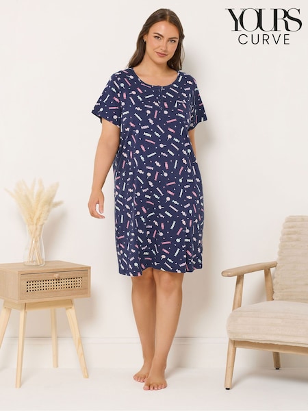 Yours Curve Blue Sweets Placket Nightdress (Y34257) | £20