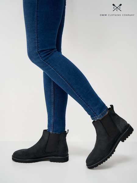 Crew Clothing Black Cleated Sole Suede Chelsea Boots (Y34512) | £110