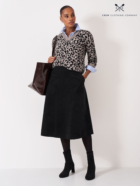 Crew Clothing Black Layla Cord Midi Skirt (Y34513) | £65