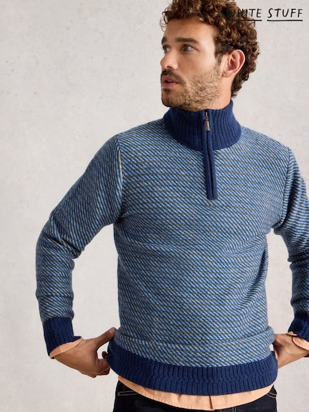 White Stuff Blue Selby Stripe Funnel Neck Jumper (Y34557) | £70