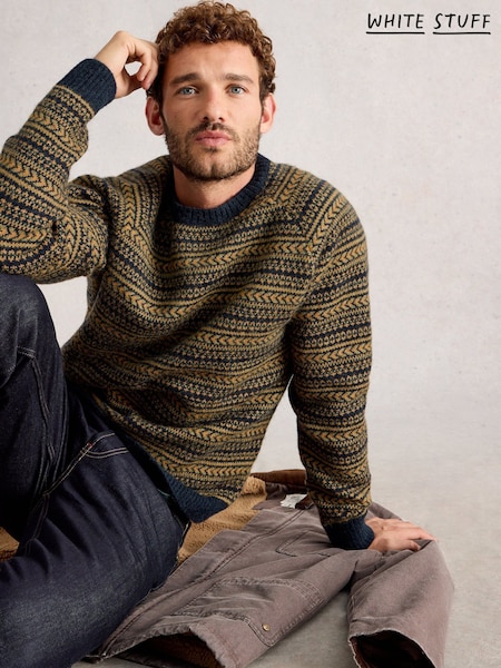 White Stuff Green Brockton Fairisle Pattern Crew Neck Jumper (Y34558) | £65