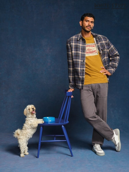 White Stuff Blue Check Borg Trucker Coat (Y34576) | £120