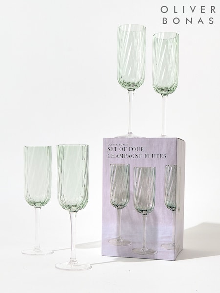 Oliver Bonas Set of 4 Green Elena Swirl Champagne Flutes (Y34652) | £30