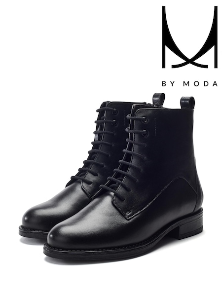 Moda in Pelle Black MbyModa Otami Lace Up Leather Ankle Boots (Y34690) | £49