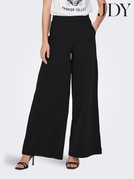 JDY Black Wide Flowy Pull On Trousers (Y34696) | £25