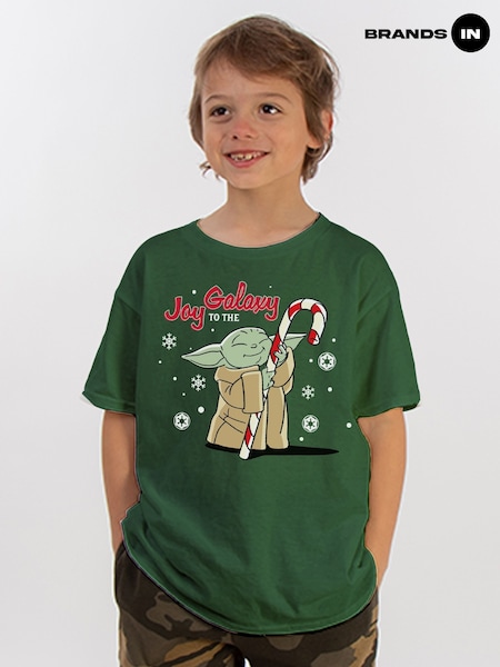 Brands In Green Star Wars Yoda Joy To The Galaxy Christmas T-Shirt (Y34711) | £18