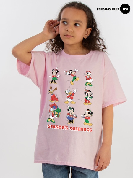 Brands In Pink Disney Mickey Mouse Seasons Greetings Christmas T-Shirt (Y34713) | £18