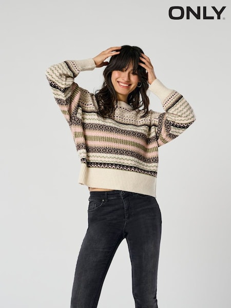 ONLY Natural Round Neck Fair Isle Knitted Jumper (Y34718) | £32