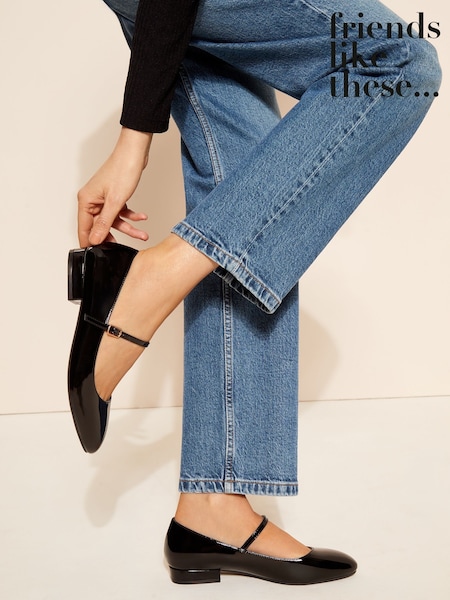 Friends Like These Black Round Toe Mary Jane Faux Leather Patent Ballerinas (Y34765) | £29