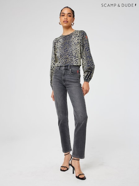 SCAMP & DUDE Black Relaxed Straight Leg Jeans Studded (Y34840) | £90