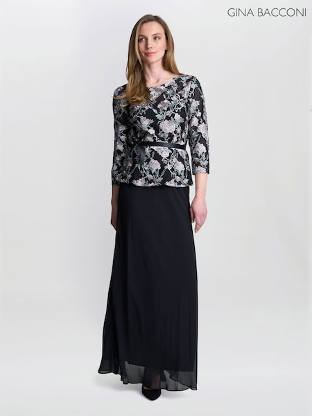Gina Bacconi Bernice Chiffon Maxi Black Skirt (Y34861) | £130