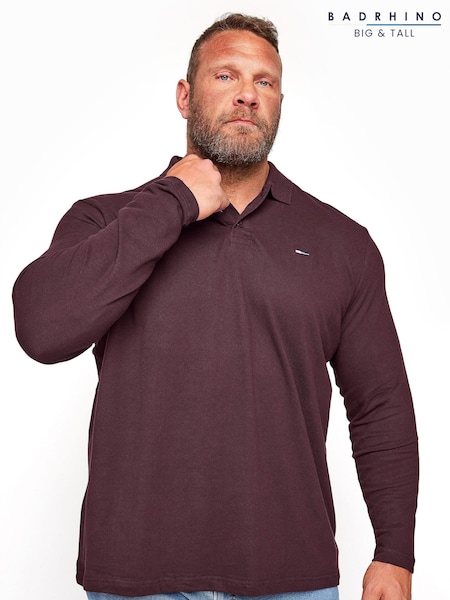 BadRhino Big & Tall Red Plain Long Sleeve Polo Shirt (Y34864) | £23