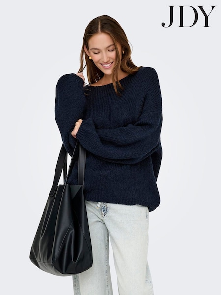 JDY Blue Slouchy Oversized Reversible Wide Sleeve Jumper (Y34870) | £30