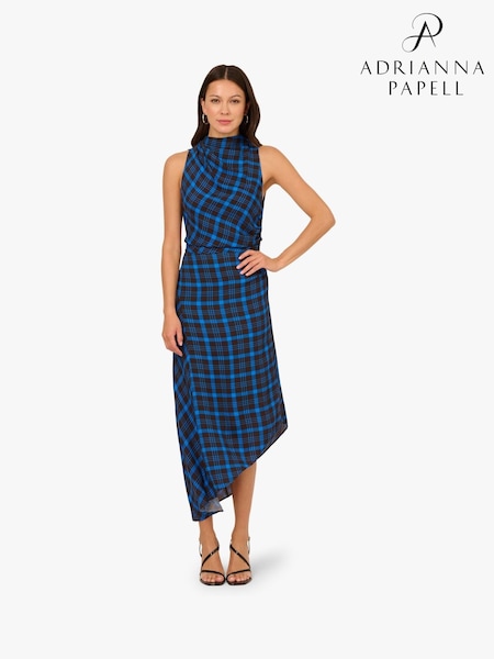 Adrianna Papell Blue Adrianna By Plaid Asymmetrical Dress (Y34883) | £149