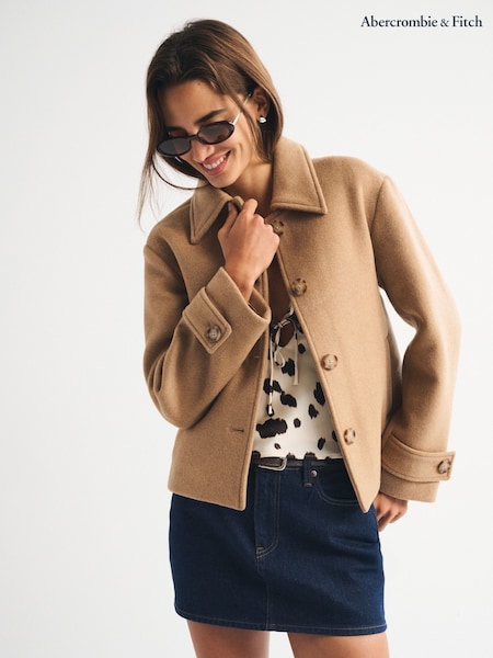 Abercrombie & Fitch Brown Wool Short Button Through Jacket (Y34934) | £135