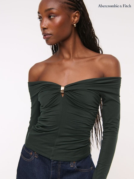 Abercrombie & Fitch Green Off Shoulder Long Sleeved Top (Y34939) | £49