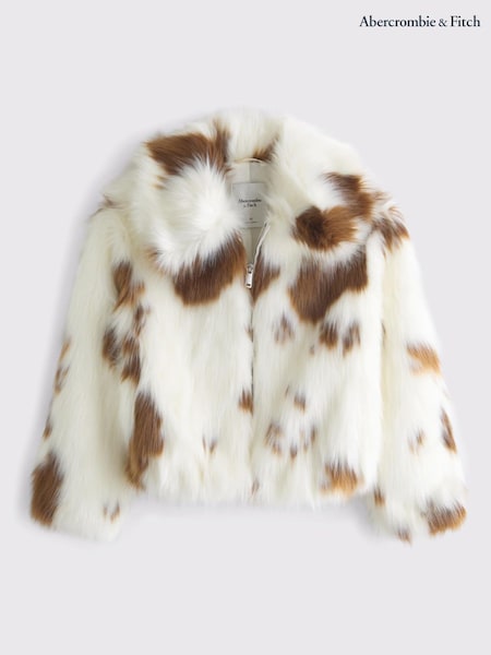 Abercrombie & Fitch White Faux Fur Short Zip Jacket (Y34957) | £135