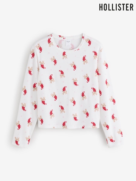 Hollister Cream Christmas Coy Long Sleeve Pyjama Top (Y35156) | £20