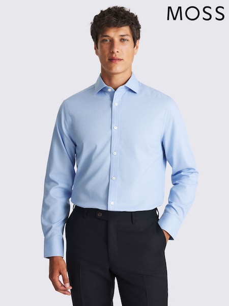 MOSS Tailored Fit Blue Dobby Non-Iron Shirt (Y35182) | £50