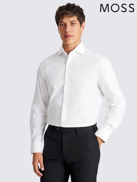 MOSS White Tailored Fit Peached Pinpoint Oxford Shirt (Y35191) | £50