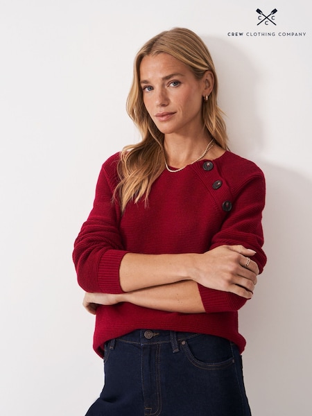 Crew Clothing Red Harmony Button Neck Jumper (Y35247) | £78