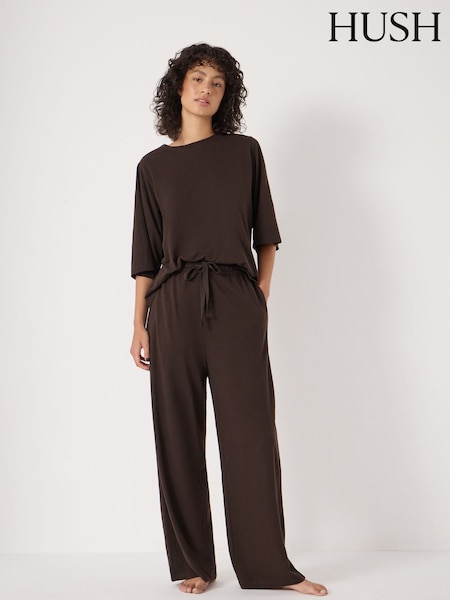 Hush Dark Brown Midy Cotton Slub Contrast Cord Pyjamas (Y35378) | £65