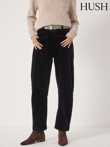 Hush Black Cordi Barrel Leg Cord Trousers (Y35404) | £110
