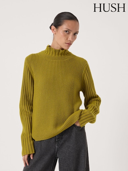Hush Green Kiley Wool Blend Frill Trim Jumper (Y35411) | £100