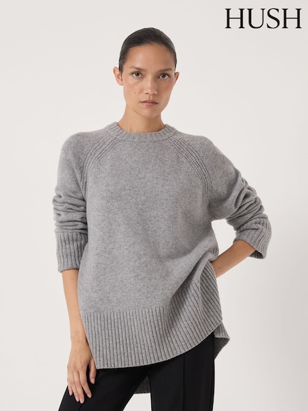 Hush Grey Longline Merino Wool Jumper (Y35412) | £130