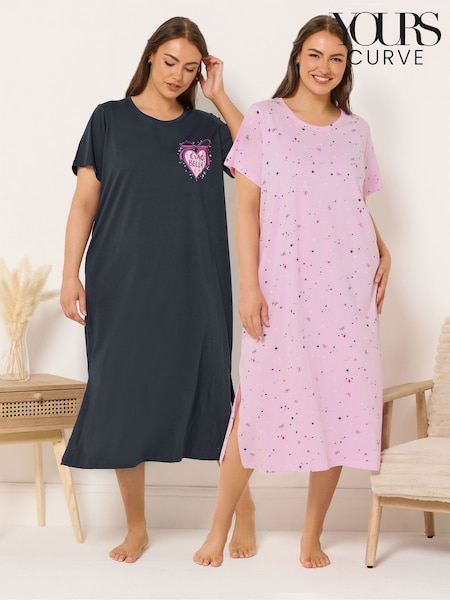 Yours Curve Blue Midaxi Nightdresses 2 Pack (Y35454) | £39
