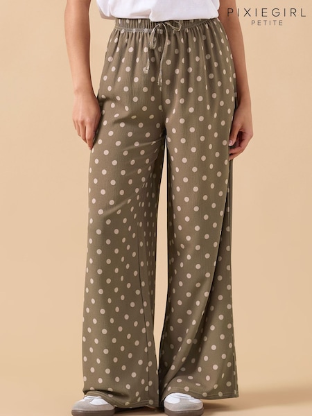 PixieGirl Petite Brown Bubble Crepe Wide Leg Trousers (Y35473) | £34