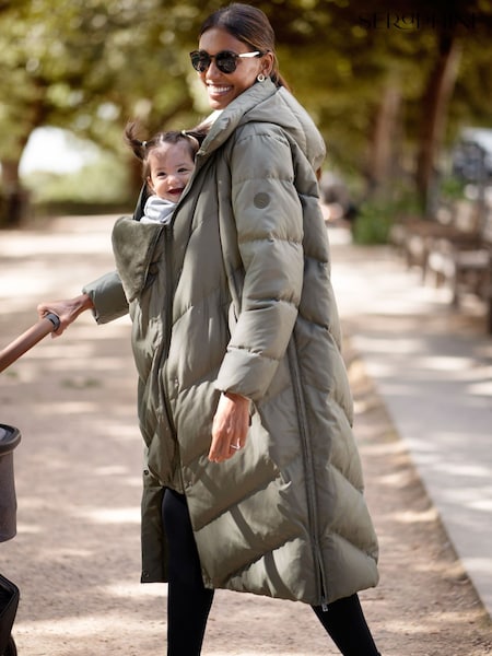 Seraphine Khaki Long Chevron 3 in 1 Maternity & Babywearing Down-filled Coat (Y35499) | £229