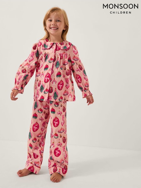 Monsoon Pink Christmas Bauble Print Long Pyjamas Set (Y35523) | £26 - £30