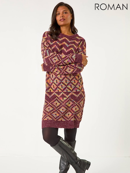 Roman Red Geometric Print Jacquard Jumper Dress (Y35576) | £55