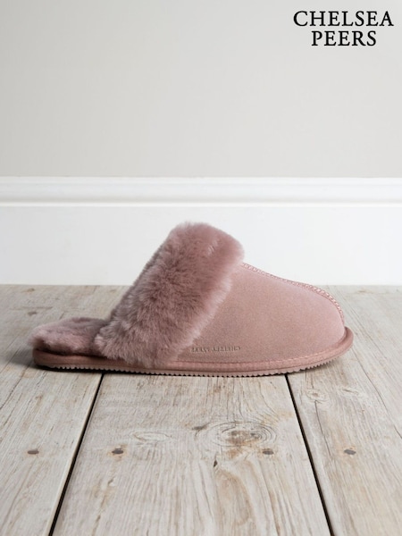 Chelsea Peers Pink Suede Sheepskin Mule Slippers (Y35640) | £65