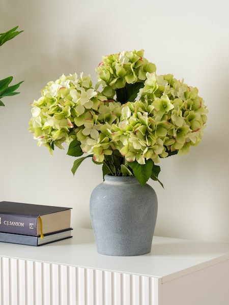 Scottish Everlastings Ltd Green Artificial Hydrangeas in Grey Vase (Y35646) | £60