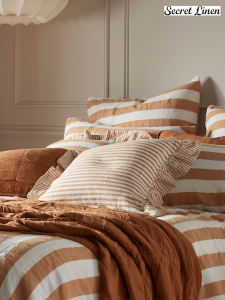Secret Linen Store Amber Cora Mid Stripe 100% Linen Cushion Cover (Y35866) | £35