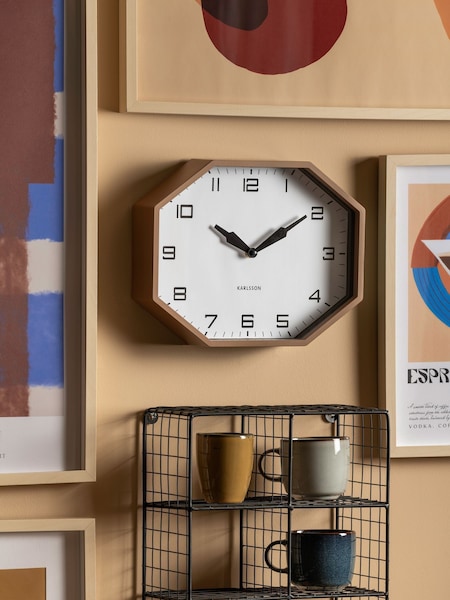 Present Time Mocha Brown Modern Factory Octagon Wall Clock (Y35945) | £40