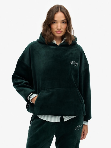 Superdry Green Country Club Velour Relaxed Hoodie (Y36000) | £55