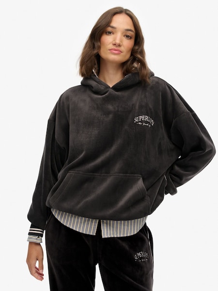 Superdry Black Country Club Velour Relaxed Hoodie (Y36009) | £55