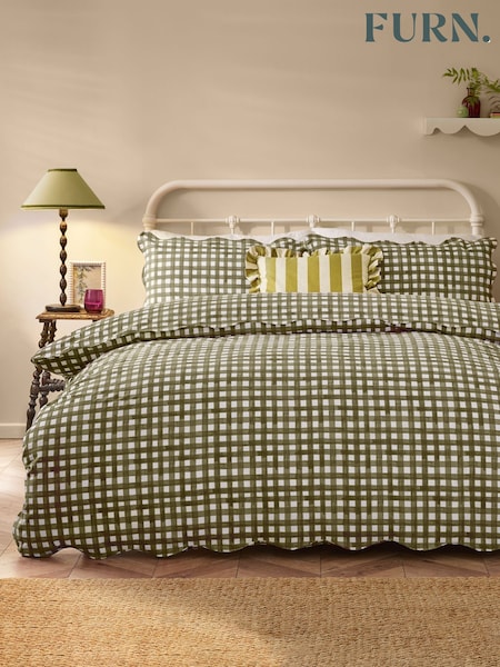 Furn Forest Scalloped Edge Gingham Duvet Set (Y36022) | £26 - £48