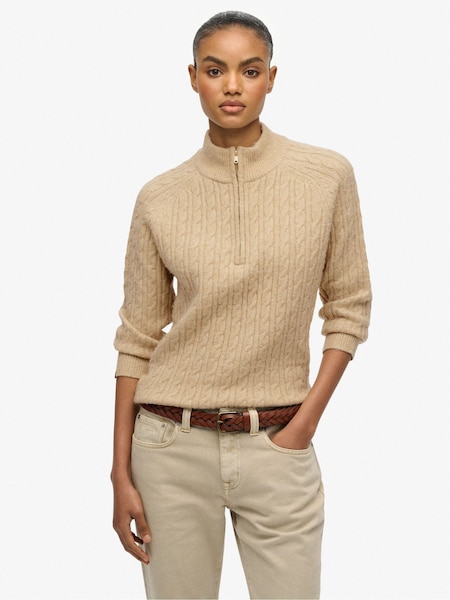 Superdry Nude Brushed Cable Knit Henley Jumper (Y36131) | £55