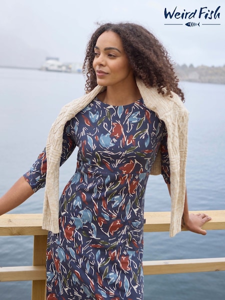 Weird Fish Blue Starshine Printed Jersey Dress (Y36137) | £50