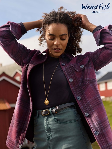 Weird Fish Purple Autumn Check Fleece Shacket (Y36141) | £80