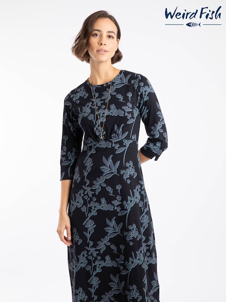 Weird Fish Blue Felicity Printed Jersey Midi Dress (Y36142) | £60
