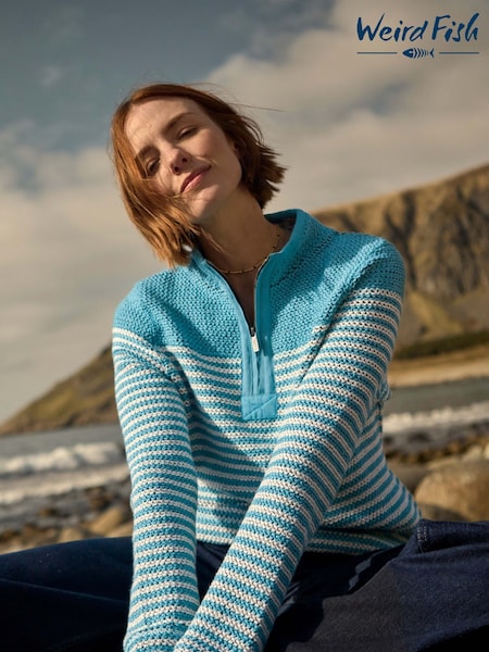 Weird Fish Blue Juliet  1/4 Zip Stripe Macaroni Fleece (Y36241) | £85