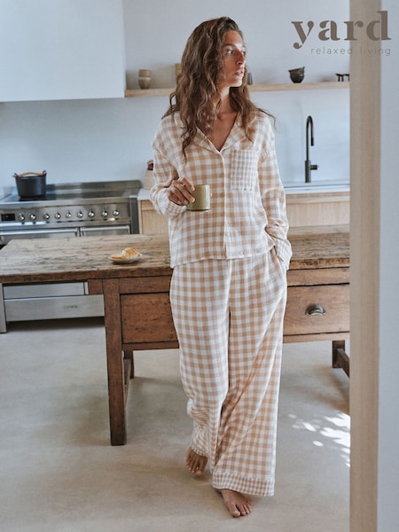 Neutral Check - Neutral Check Crinkle Cotton Long Pyjamas 2 Piece